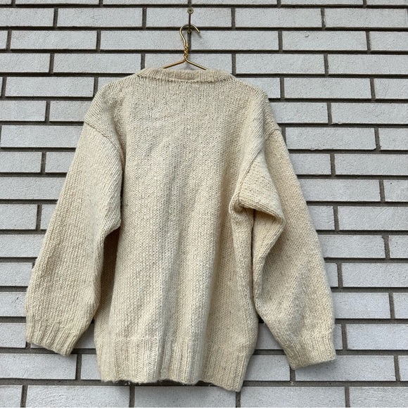 Vintage Gaeltarra Handknit Irish Wool Argyle Sweater Cream Gray Fishermancore - Picture 5 of 9